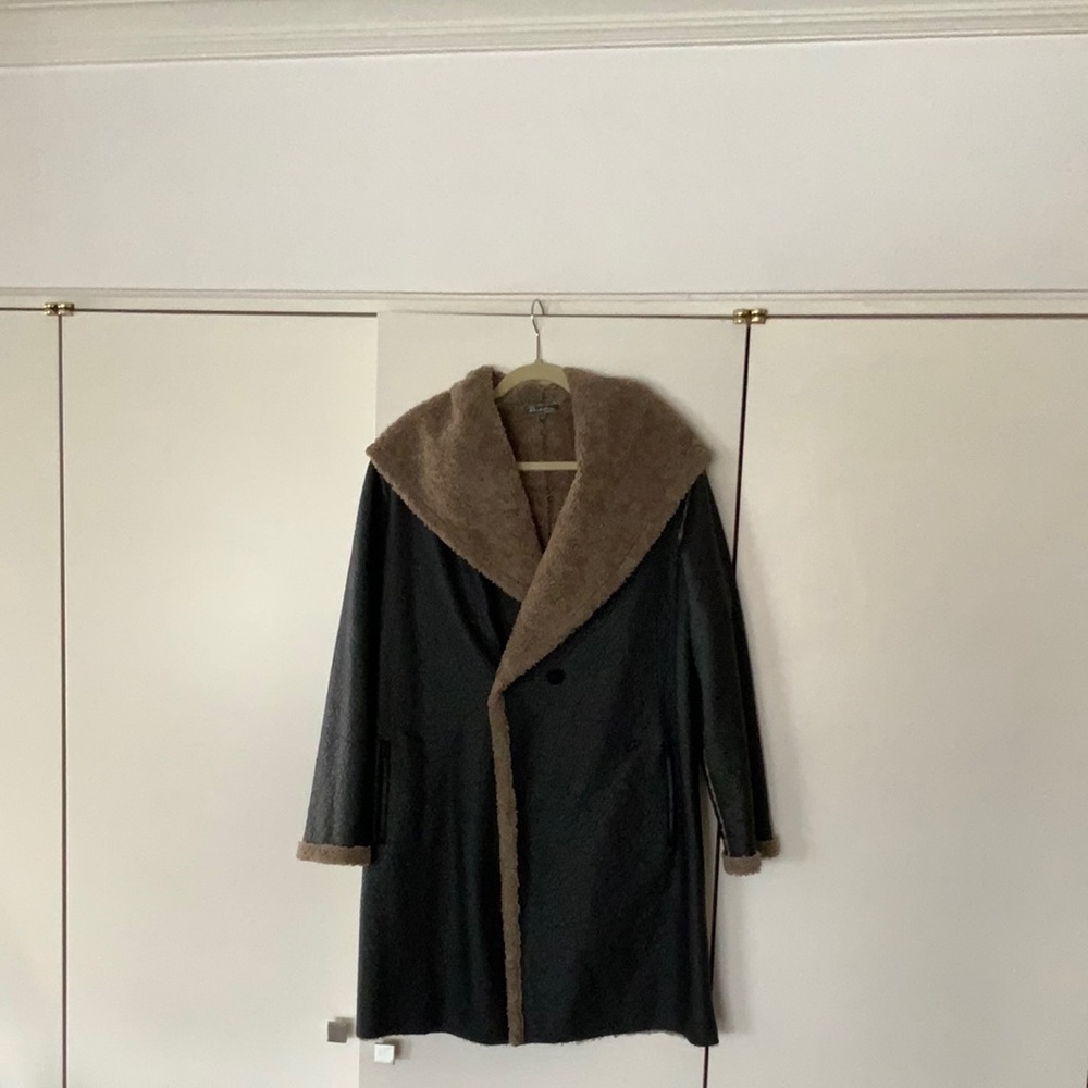 Faux leather coat. Pile lined with hood From Paris